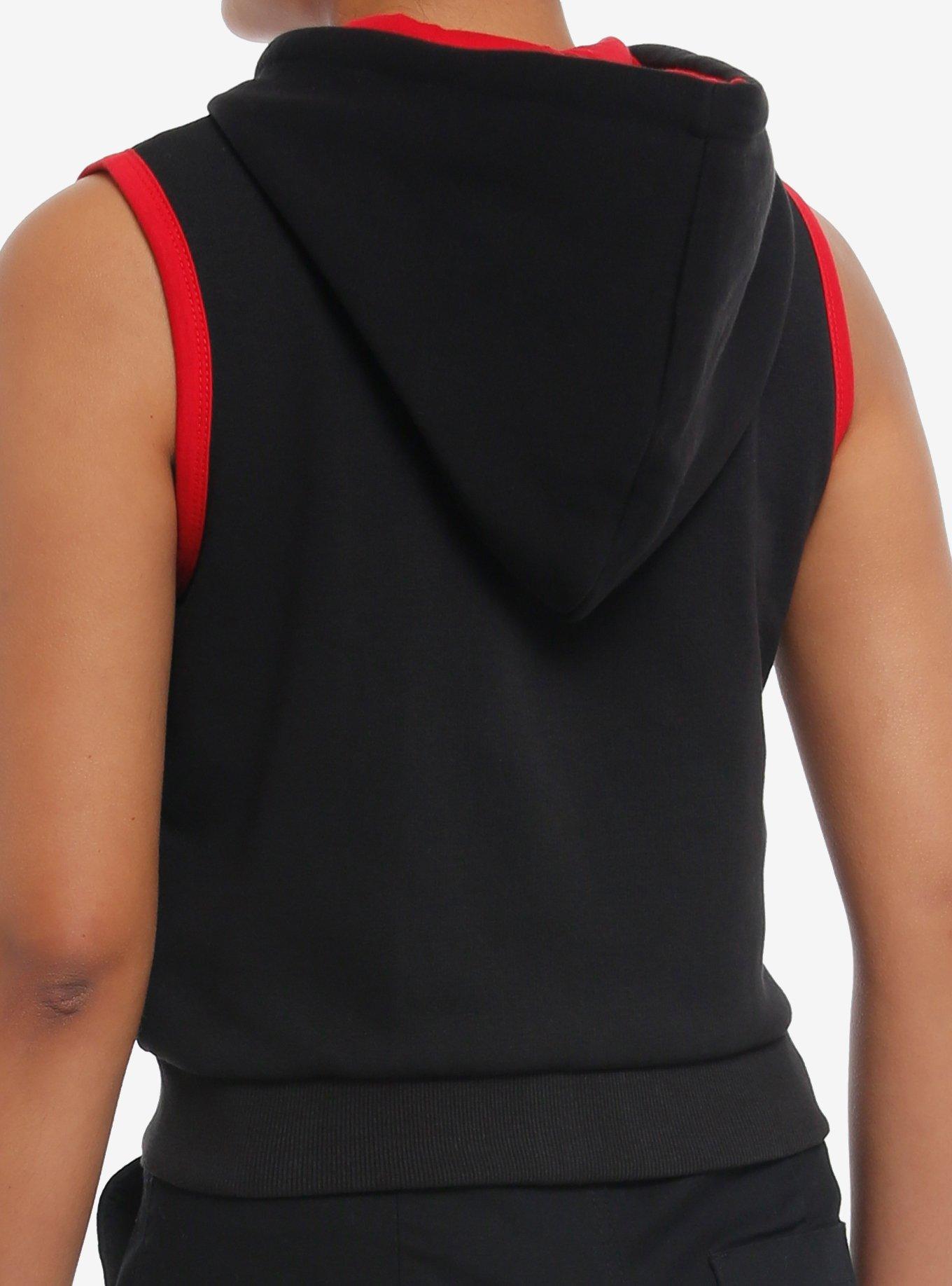 Daisy Street Red & Black Girls Crop Sleeveless Hoodie, RED, alternate