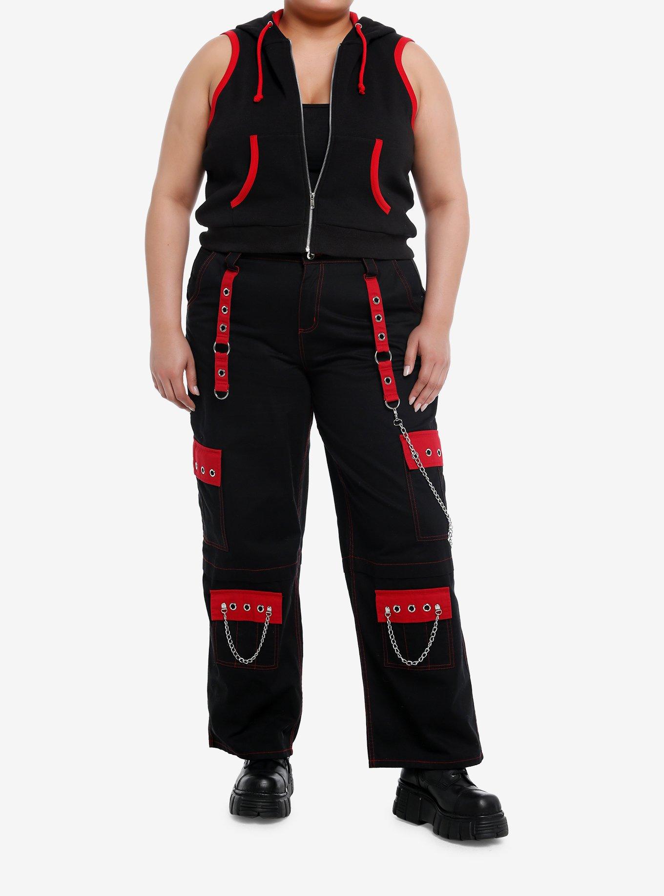 Daisy Street Red & Black Girls Crop Sleeveless Hoodie Plus Size, RED, alternate