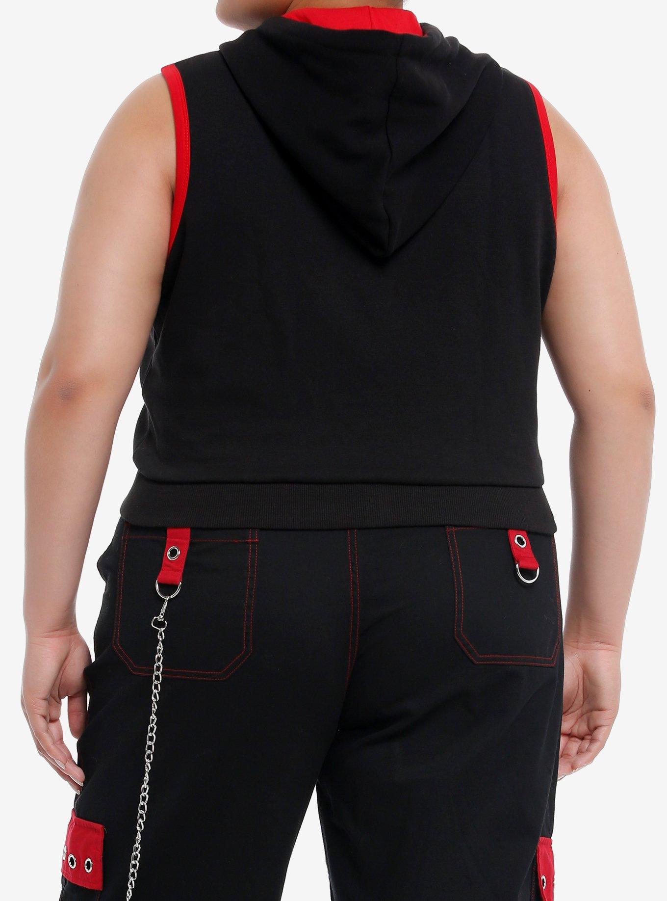 Daisy Street Red & Black Girls Crop Sleeveless Hoodie Plus Size, RED, alternate