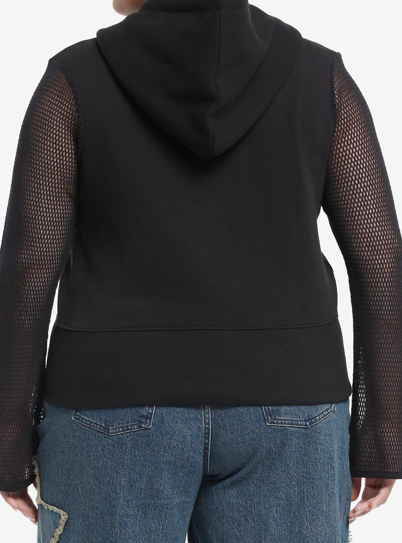 Daisy Street Star Mesh Sleeve Girls Hoodie Plus Size, , alternate