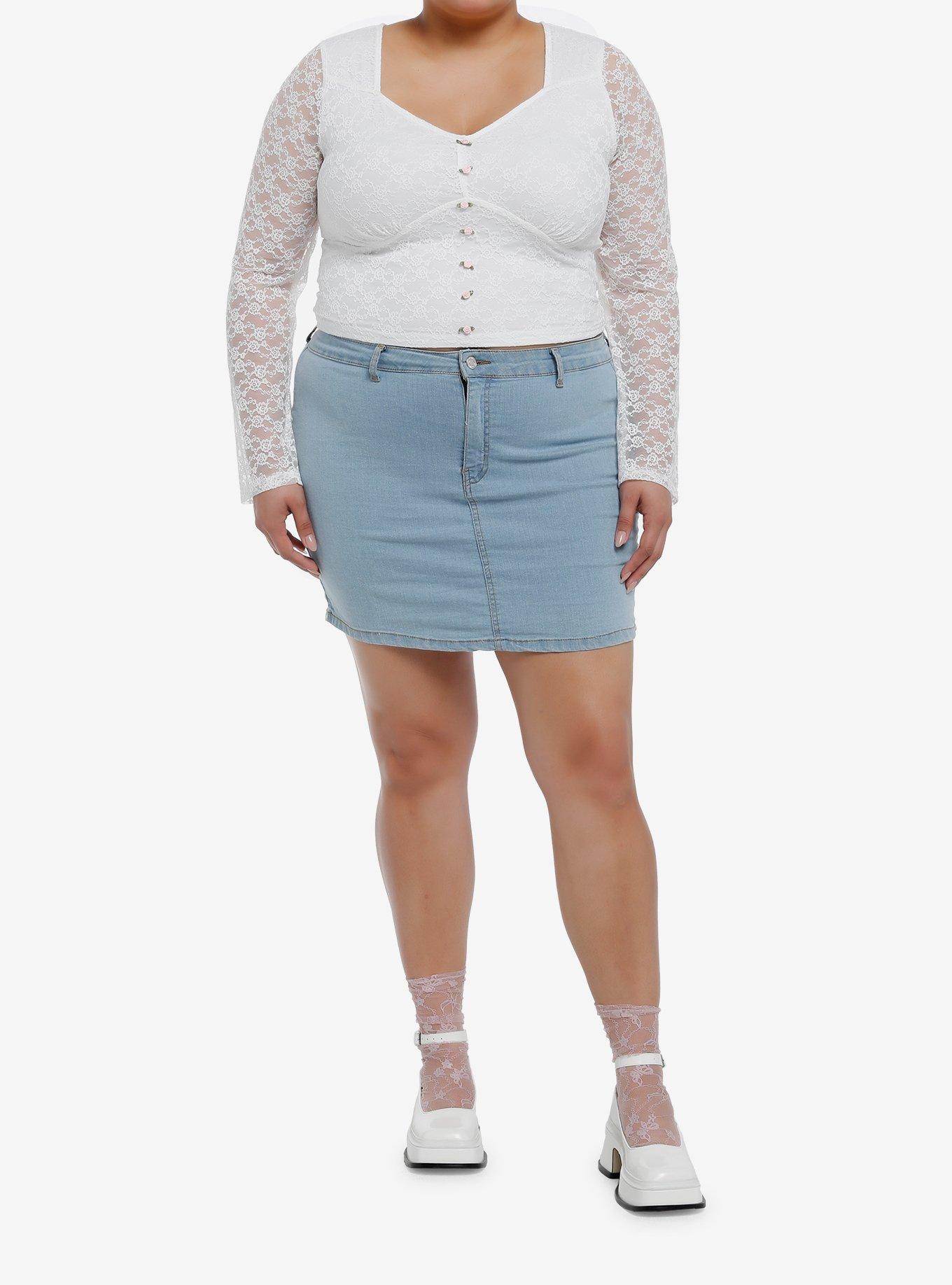Daisy Street White Lace Rosette Girls Long-Sleeve Top Plus Size, PINK, alternate