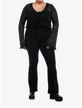Cosmic Aura Black Knit Ruffle Girls Crop Cardigan Plus Size, , hi-res