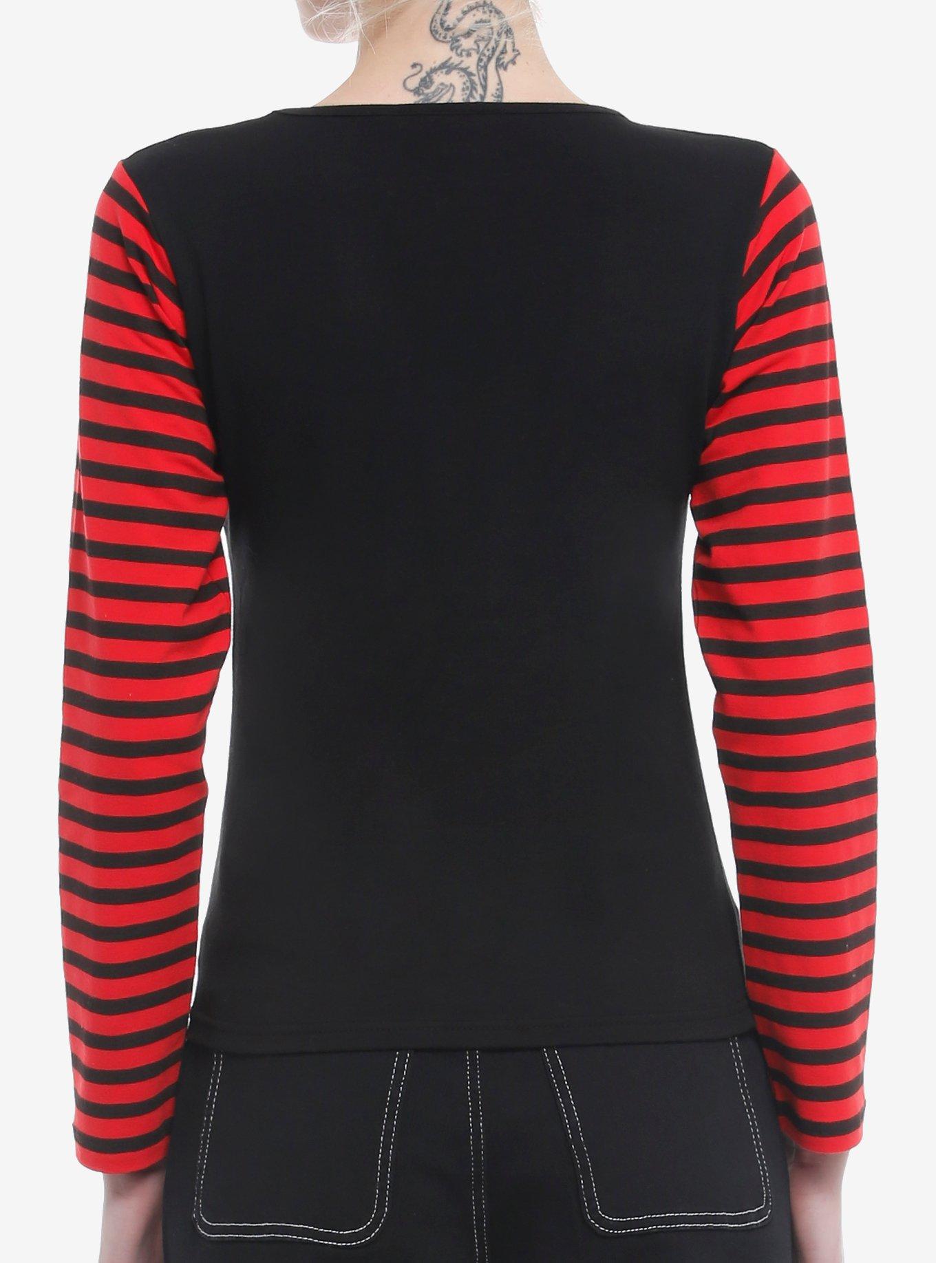 Black & Red Stripe Star Crop Girls Long-Sleeve Top, RED, alternate