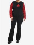 Social Collision® Black & Red Stripe Star Girls Long-Sleeve Crop Top Plus Size, RED, alternate