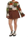 Thorn & Fable Patchwork Crochet Tie-Front Girls Long-Sleeve Top Plus Size, BROWN, alternate