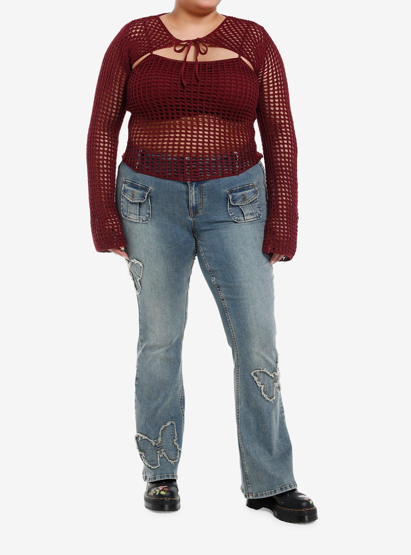 Daisy Street Burgundy Knit Girls Cami Bolero Set Plus Size, PURPLE, alternate