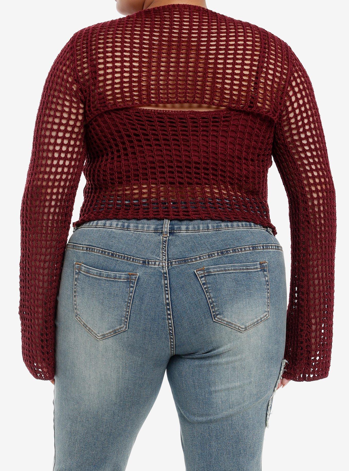 Daisy Street Burgundy Knit Girls Cami Bolero Set Plus Size, PURPLE, alternate