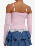 Sweet Society Pink Ruched Lace Girls Cold Shoulder Long-Sleeve Top, CREAM, alternate