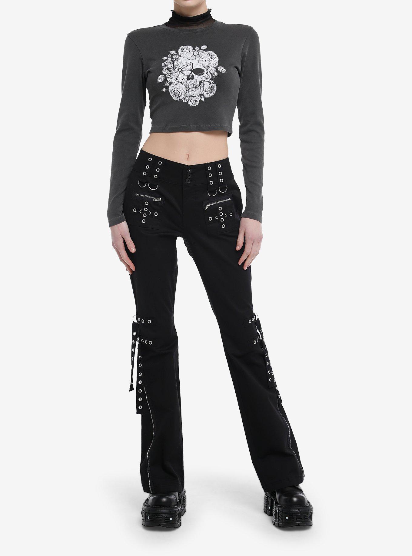 Social Collision Skull Rose Girls Crop Long-Sleeve Top, , hi-res