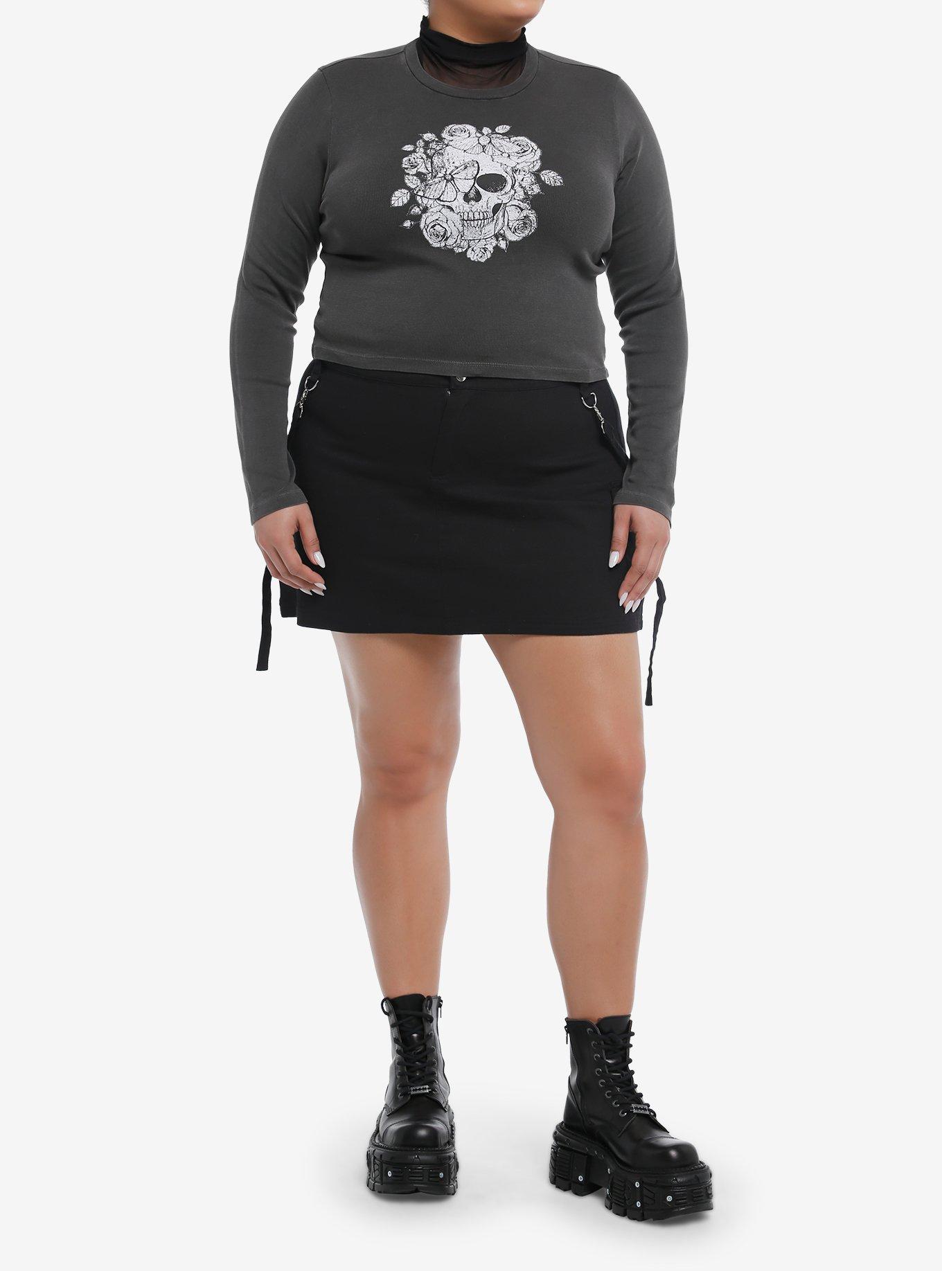 Social Collision Skull Rose Girls Crop Long-Sleeve Top Plus Size, , hi-res