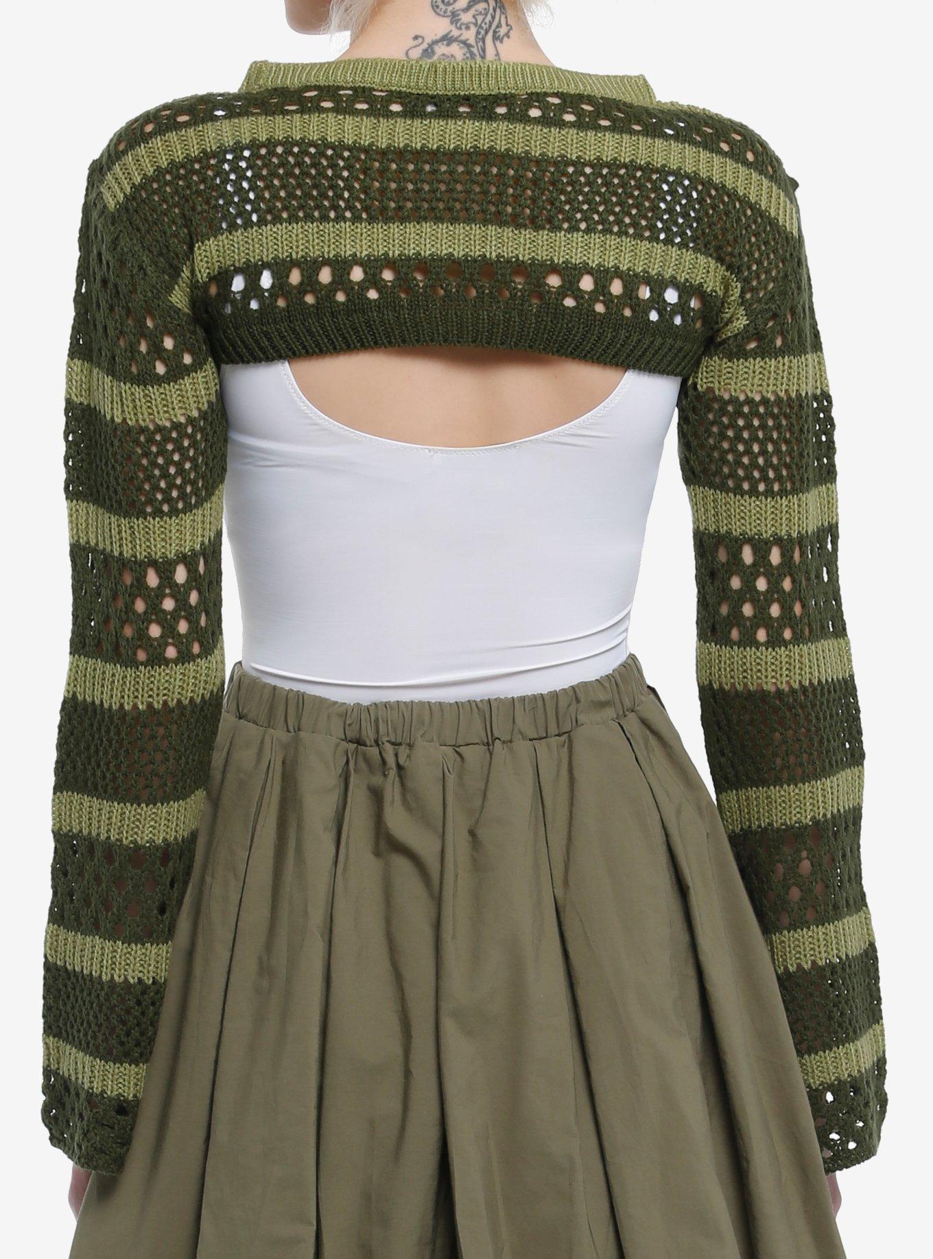 Thorn & Fable Green Stripe Bolero Girls Crop Shrug, OLIVE, alternate