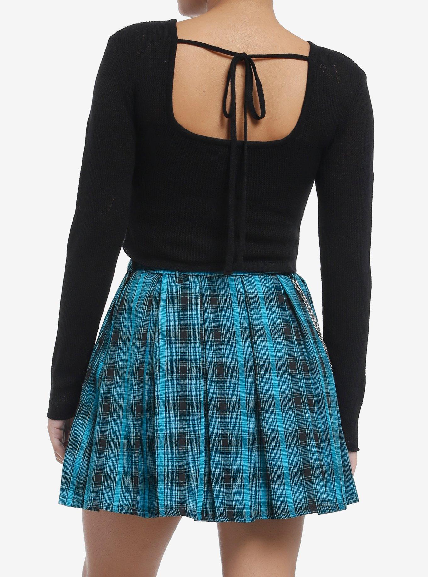 Black Star Open Knit Girls Crop Sweater, BLACK, alternate