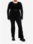 Black Star Open Knit Girls Crop Sweater Plus Size, BLACK, alternate