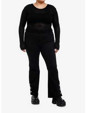 Black Star Open Knit Girls Crop Sweater Plus Size, , hi-res