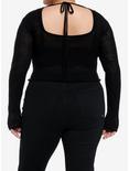 Black Star Open Knit Girls Crop Sweater Plus Size, BLACK, alternate