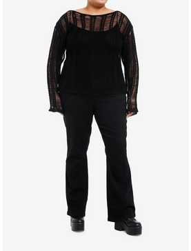 Thorn & Fable Black Destructed Girls Sweater Plus Size, , hi-res