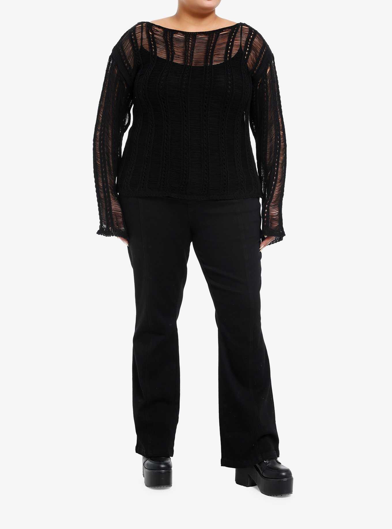 Thorn & Fable Black Destructed Girls Sweater Plus Size, , hi-res
