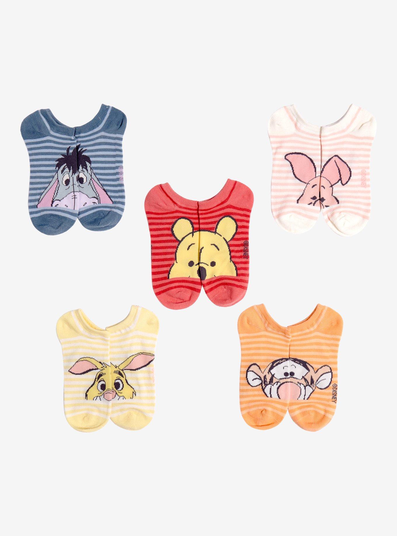 Disney Winnie The Pooh Peeking Stripe No-Show Socks 5 Pair, , alternate
