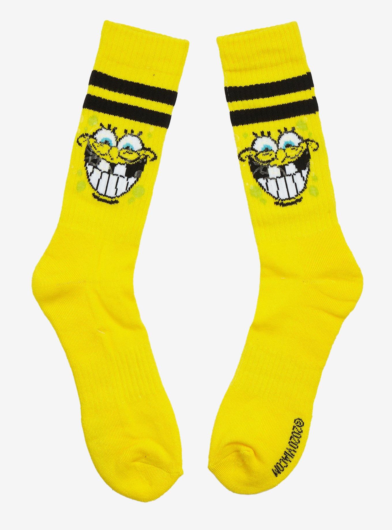 SpongeBob SquarePants Face Glow-In-The-Dark Crew Socks, , alternate