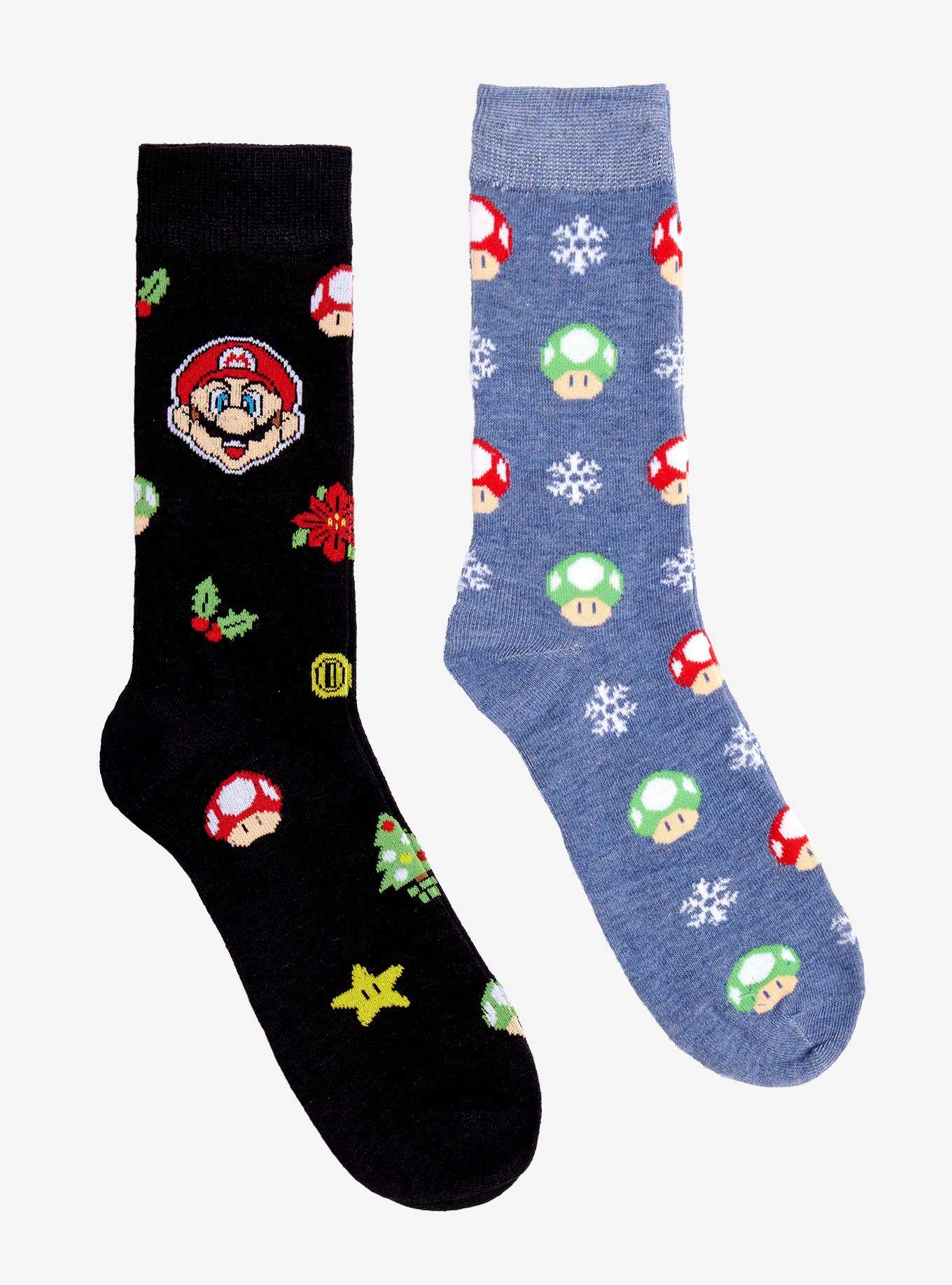 Super Mario Holiday Icons Crew Socks 2 Pair, , hi-res