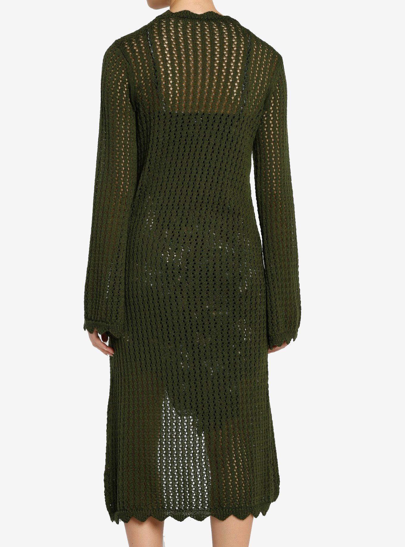 Thorn & Fable Green Tie-Front Girls Midi Knit Cardigan, GREEN, alternate