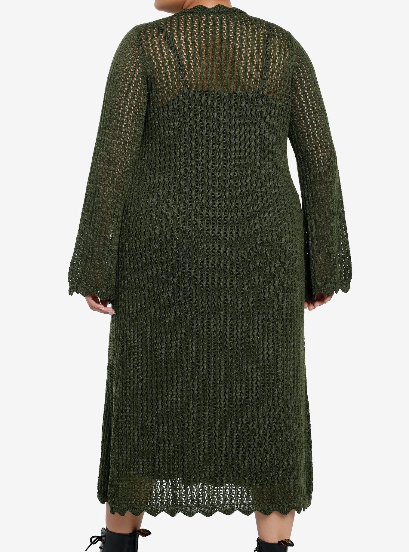 Thorn & Fable Green Tie-Front Girls Midi Knit Cardigan Plus Size, GREEN, alternate