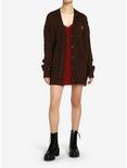 Thorn & Fable Brown Destructed Girls Boxy Knit Cardigan, BROWN, alternate