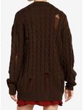 Thorn & Fable Brown Destructed Girls Boxy Knit Cardigan, BROWN, alternate