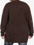Thorn & Fable Brown Destructed Girls Boxy Knit Cardigan Plus Size, BROWN, alternate