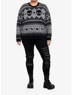 Social Collision Skull & Raven Grandpa Style Girls Sweater Plus Size, , hi-res