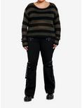 Social Collision Green & Black Stripe Crop Girls Sweater Plus Size, BLACK, alternate