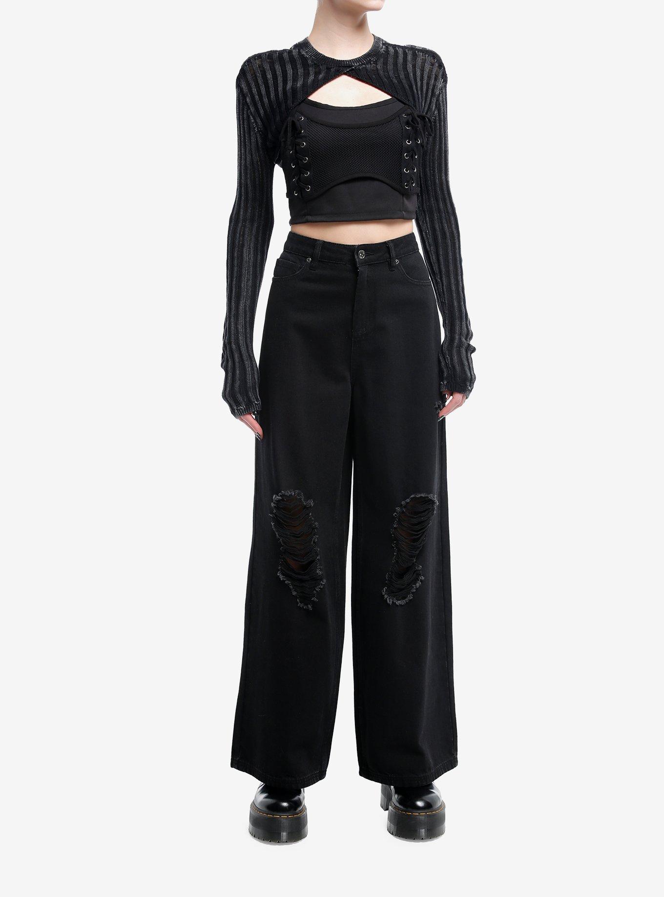 Social Collision Dark Wash Open Bolero Girls Crop Shrug, , hi-res