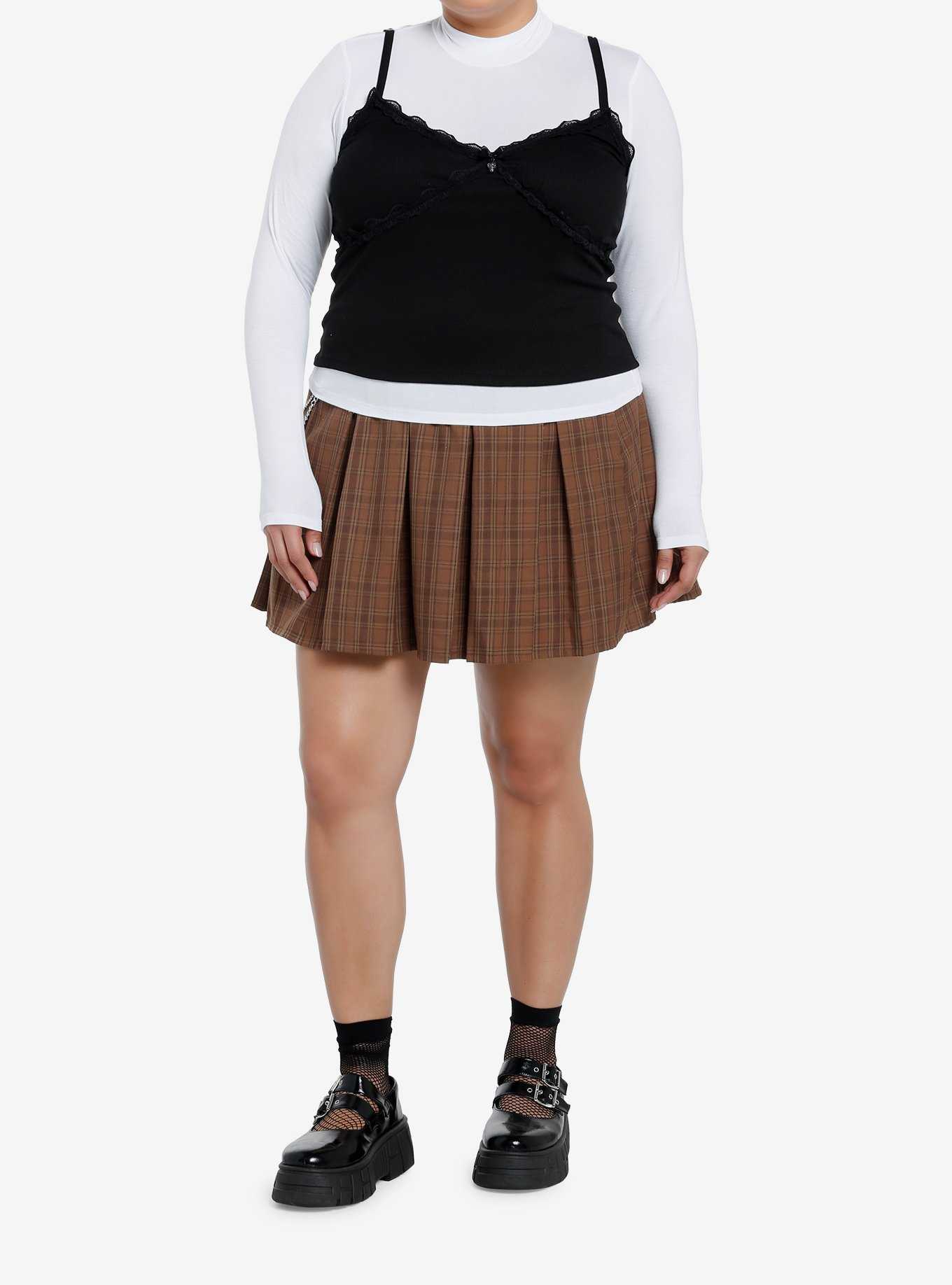 Social Collision Black Cami Girls Long-Sleeve Twofer Plus Size, , hi-res