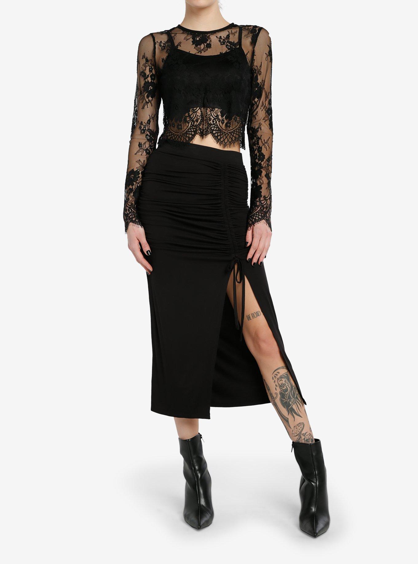 Cosmic Aura Black Lace Cami Twofer Dress