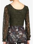 Thorn & Fable Green Lace Ruched Girls Crop Long-Sleeve Top, GREEN, alternate