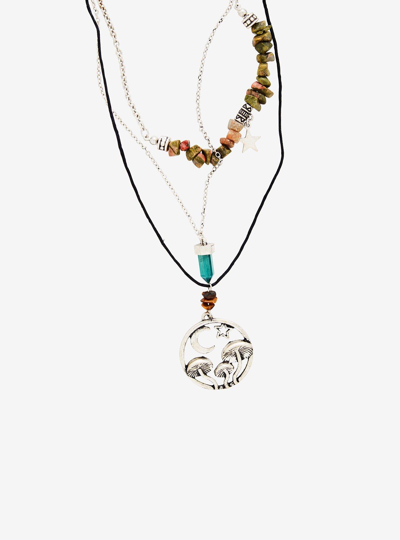 Cosmic Aura Mushroom & Faux Stone Necklace Set, , alternate