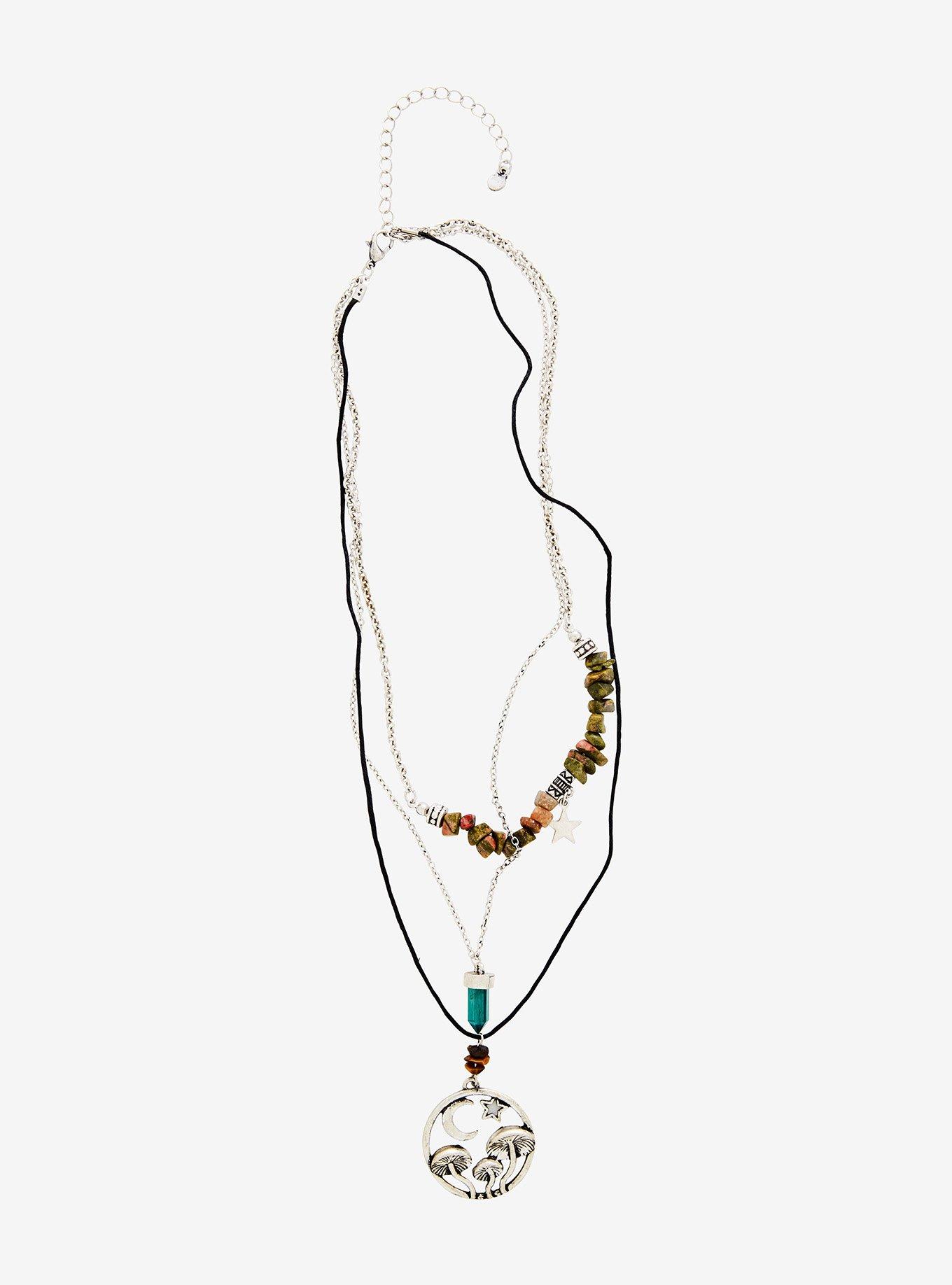 Cosmic Aura Mushroom & Faux Stone Necklace Set, , alternate