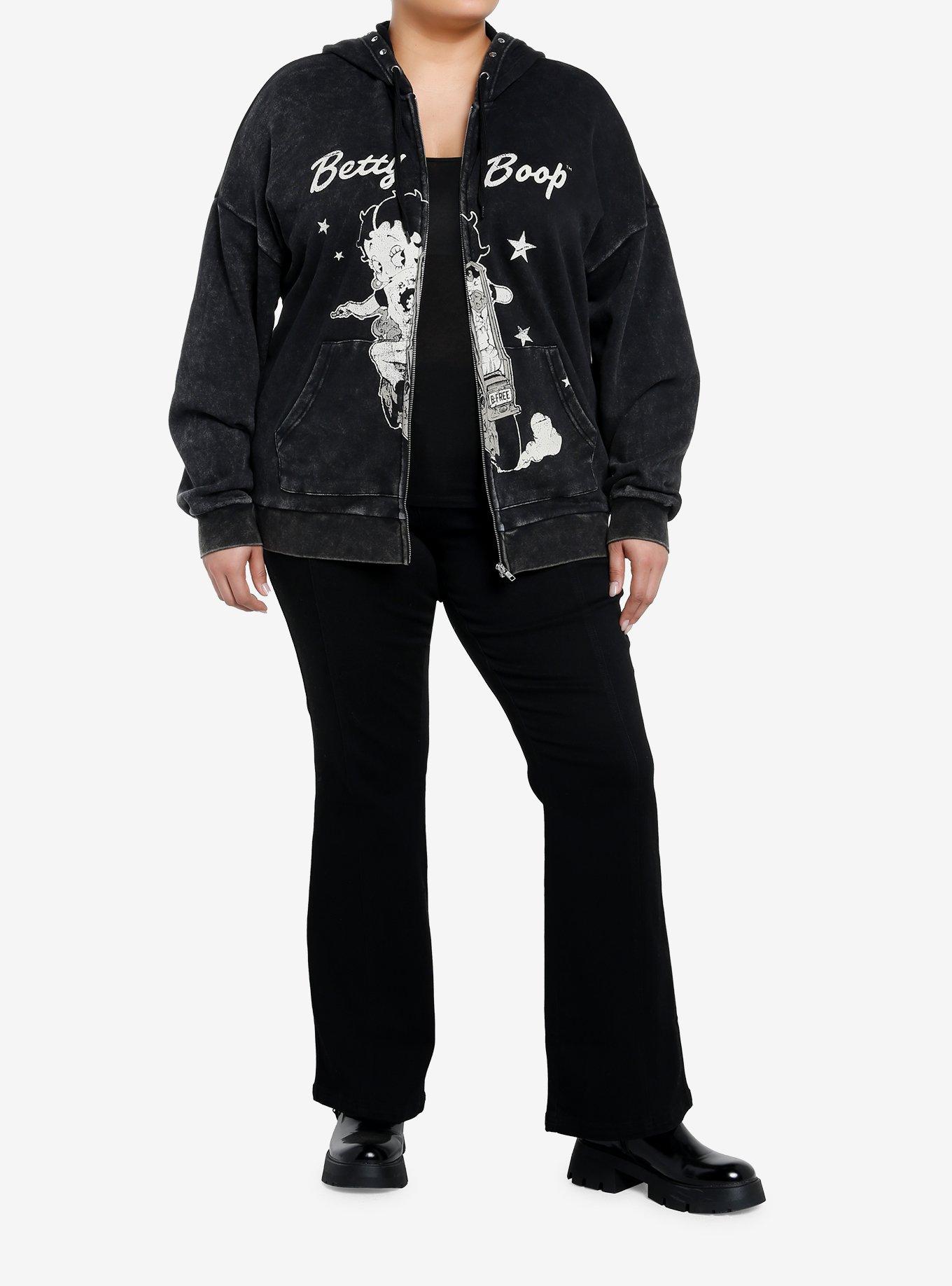 Betty Boop Biker Dark Wash Girls Hoodie Plus Size, , alternate