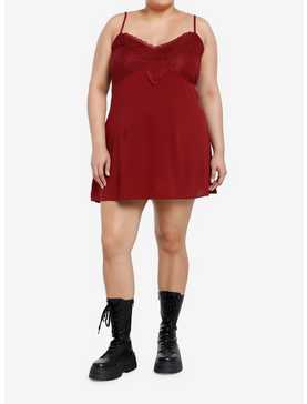 Thorn & Fable Maroon Lace Slip Dress Plus Size, , hi-res