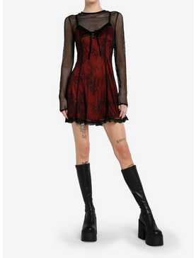 Social Collision Black & Red Lace Twofer Long-Sleeve Dress, , hi-res