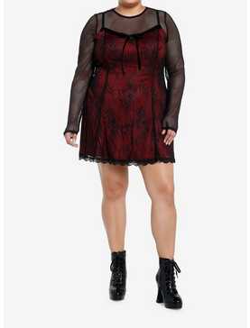 Social Collision Black & Red Lace Twofer Long-Sleeve Dress Plus size, , hi-res