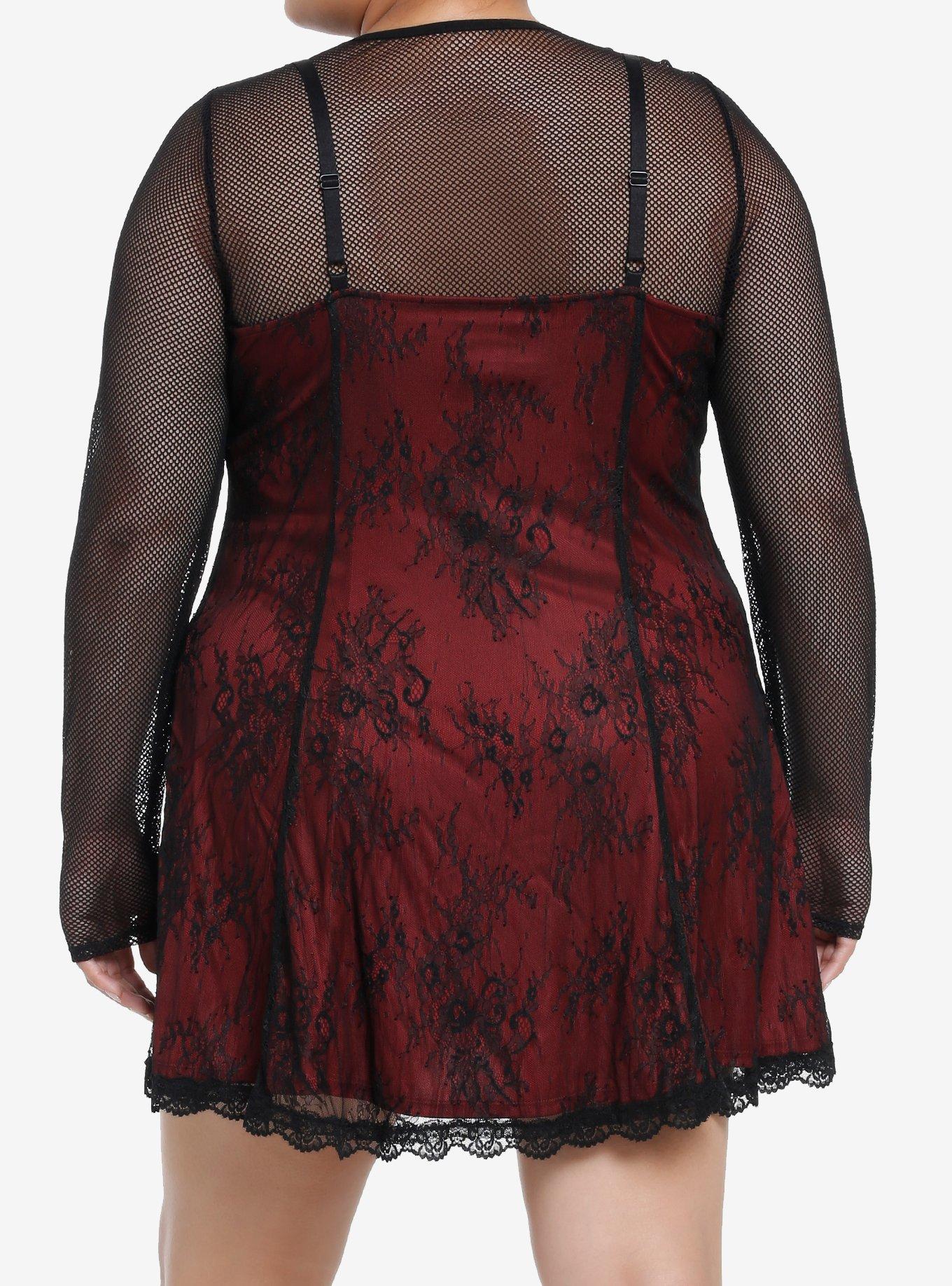 Social Collision Black & Red Lace Twofer Long-Sleeve Dress Plus size, BLACK, alternate