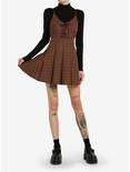 Social Collision Brown Plaid Long-Sleeve Twofer Dress, BLACK, alternate