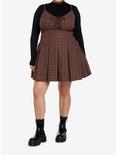 Social Collision Brown Plaid Long-Sleeve Twofer Dress Plus Size, BLACK, alternate