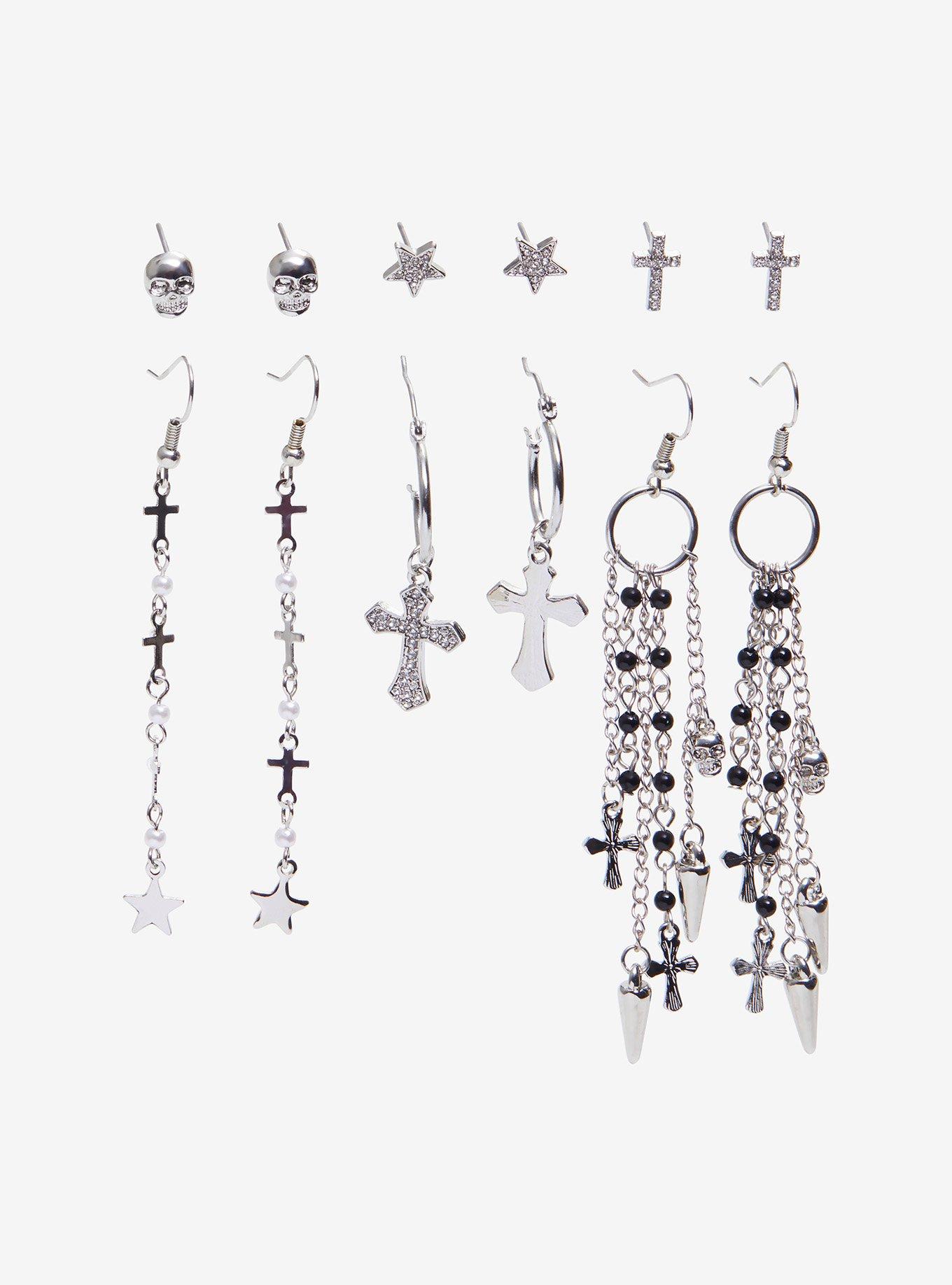 Social Collision Biker Skulls & Crosses Earring Set, , alternate