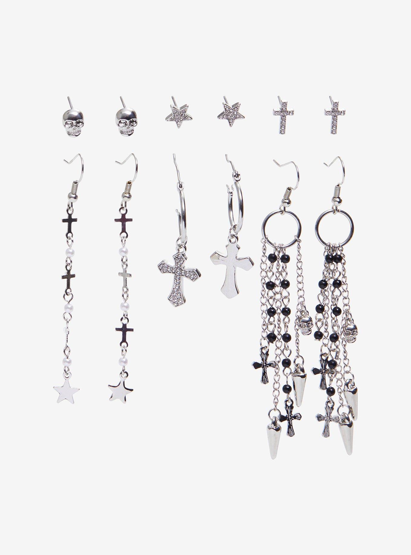 Social Collision Biker Skulls & Crosses Earring Set, , hi-res