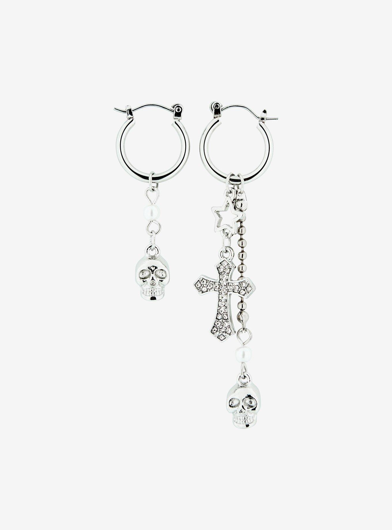 Social Collision Skull Cross Drop Earrings, , alternate