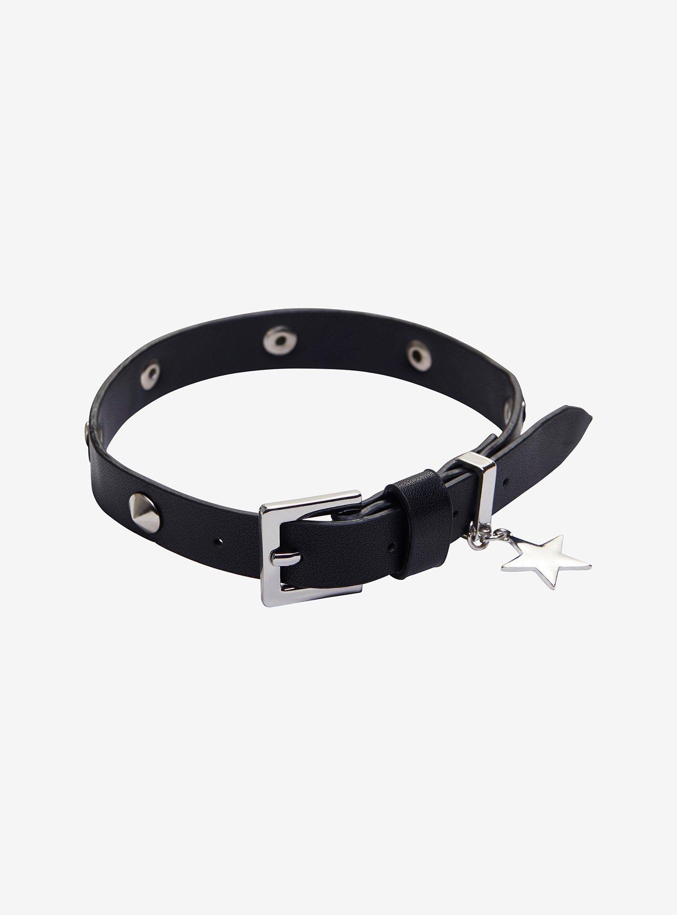 Social Collision Star Buckle Leather Choker, , alternate