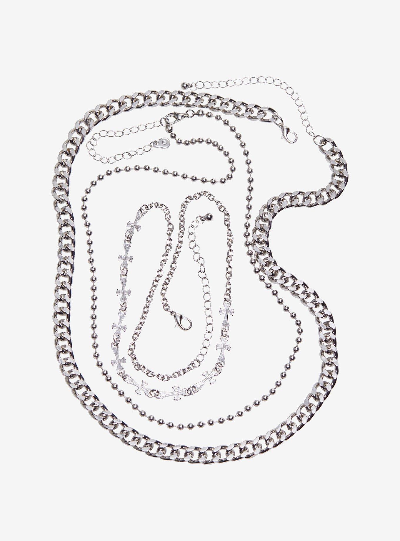 Social Collision Silver Cross Guys Chain Necklace Set, , alternate