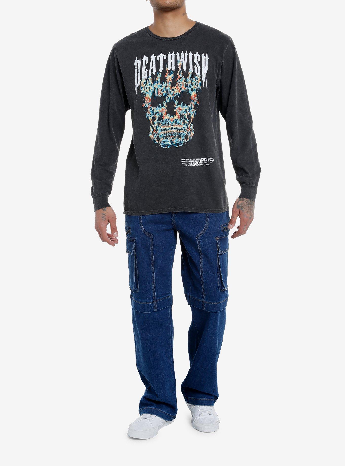 Social Collision® Death Wish Skull Flames Long-Sleeve T-Shirt, , hi-res